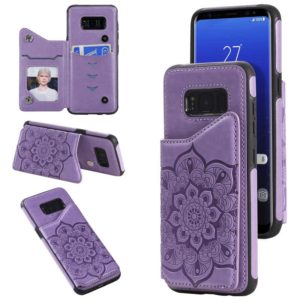 For Samsung Galaxy S8 Flower Embossing Pattern Shockproof Protective Case with Holder & Card Slots & Photo Frame(Purple) (OEM)