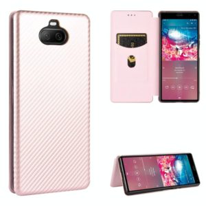 For Sony Xperia 8 Carbon Fiber Texture Horizontal Flip TPU + PC + PU Leather Case with Card Slot(Pink) (OEM)