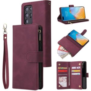For Huawei P40 Pro Multifunctional Horizontal Flip Leather Case, with Card Slot & Holder & Zipper Wallet & Photo Frame(Red Wine) (OEM)