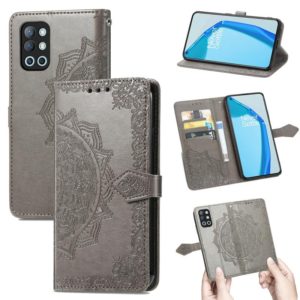 For OnePlus 9R Mandala Flower Embossed Horizontal Flip Leather Case with Holder & Three Card Slots & Wallet & Lanyard(Grey) (OEM)