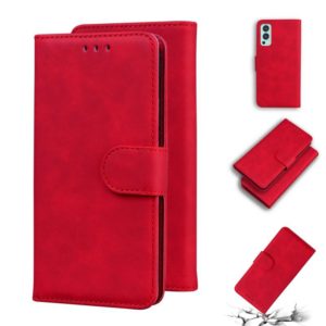 For OnePlus Nord 2 5G Skin Feel Pure Color Flip Leather Phone Case(Red) (OEM)