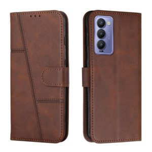 For Tecno Camon 18 / 18P Stitching Calf Texture Buckle Leather Phone Case(Brown) (OEM)