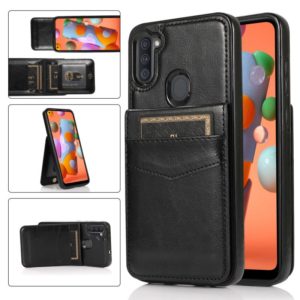 For Samsung Galaxy A11 Solid Color PC + TPU Protective Case with Holder & Card Slots(Black) (OEM)