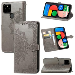 For Google Pixel 5A Mandala Flower Embossed Horizontal Flip Leather Case with Bracket / Card Slot / Wallet / Lanyard(Grey) (OEM)