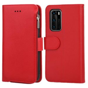 For Huawei P40 Microfiber Zipper Horizontal Flip Leather Case(Red) (OEM)