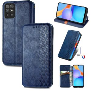 For Honor Play 5T Youth Cubic Grid Pressed Horizontal Flip Magnetic Leather Case with Holder & Card Slots & Wallet(Blue) (OEM)