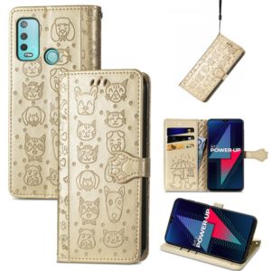 For Wiko Power U30 Cat and Dog Embossed Horizontal Flip Phone Leather Case with Holder & Card Slot & Wallet & Lanyard(Gold) (OEM)