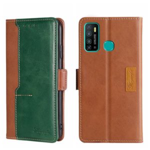 For Infinix Hot 9/Note 7 Lite X655C Contrast Color Side Buckle Leather Phone Case(Light Brown + Green) (OEM)