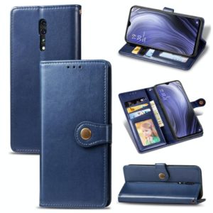 For OPPO Reno Z Retro Solid Color Leather Buckle Phone Case with Lanyard & Photo Frame & Card Slot & Wallet & Stand Function(Blue) (OEM)