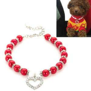 Pet Supplies Pearl Necklace Pet Collars Cat and Dog Accessories, Size:L(Red) (OEM)