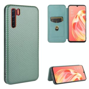 For OPPO A91 / F15 Reno3(Southeast Asia Version) Carbon Fiber Texture Horizontal Flip TPU + PC + PU Leather Case with Card Slot(Green) (OEM)