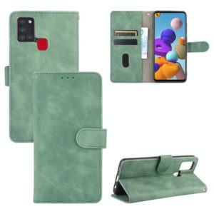 For Samsung Galaxy A21s Solid Color Skin Feel Magnetic Buckle Horizontal Flip Calf Texture PU Leather Case with Holder & Card Slots & Wallet(Green) (OEM)