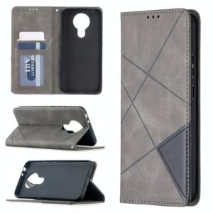 For Nokia 3.4 Rhombus Texture Horizontal Flip Magnetic Leather Case with Holder & Card Slots(Grey) (OEM)