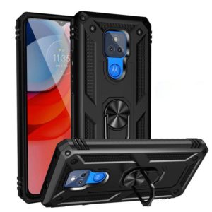 For Motorola Moto G Play (2021) Shockproof TPU + PC Protective Case with 360 Degree Rotating Holder(Black) (OEM)