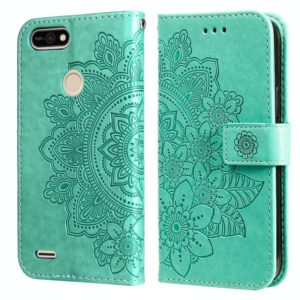 For Tecno Pop 2 F 7-petal Flowers Embossing Pattern Horizontal Flip PU Leather Case with Holder & Card Slots & Wallet & Photo Frame(Green) (OEM)