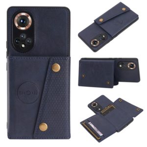 For Honor 50 Double Buckle PU + TPU Shockproof Magnetic Case with Card Slots & Holder(Blue) (OEM)