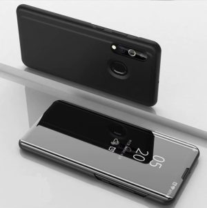 For Galaxy A10s Plated Mirror Horizontal Flip Leather Case with Holder(Black) (OEM)