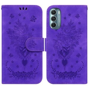 For Motorola Moto G Stylus 5G 2022 Butterfly Rose Embossed Leather Phone Case(Purple) (OEM)