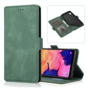 For Samsung Galaxy A10 Retro Magnetic Closing Clasp Horizontal Flip Leather Case with Holder & Card Slots & Photo Frame & Wallet(Dark Green) (OEM)
