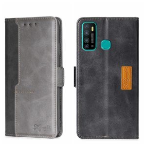 For Infinix Hot 9/Note 7 Lite X655C Contrast Color Side Buckle Leather Phone Case(Black + Grey) (OEM)