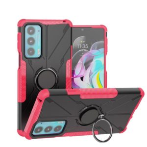 For Motorola Moto Edge 20 Armor Bear Shockproof PC + TPU Protective Phone Case with Ring Holder(Rose Red) (OEM)