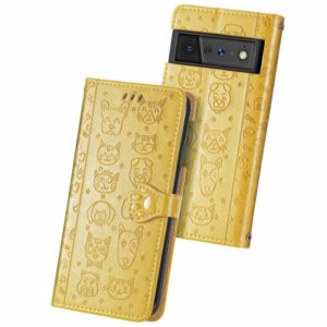 For Google Pixel 6 Cat and Dog Embossed Horizontal Flip Phone Leather Case with Holder & Card Slot & Wallet & Lanyard(Yellow) (OEM)