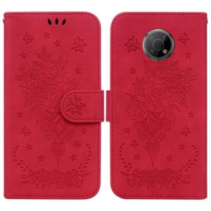 For Nokia G300 Butterfly Rose Embossed Leather Phone Case(Red) (OEM)
