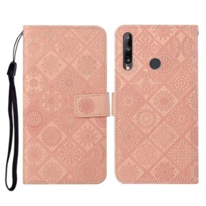 Huawei P40 lite E / Y7p Ethnic Style Embossed Pattern Horizontal Flip Leather Case with Holder & Card Slots & Wallet & Lanyard(Pink) (OEM)