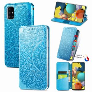 Blooming Mandala Embossed Pattern Magnetic Horizontal Flip Leather Case with Holder & Card Slots & Wallet For Samsung Galaxy A51(Blue) (OEM)