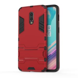 Shockproof PC + TPU Case for OnePlus 6T, with Holder(Red) (OEM)