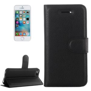 For iPhone 5 & 5s & SE Litchi Texture Horizontal Flip Leather Case with Holder & Card Slots & Wallet(Black) (OEM)