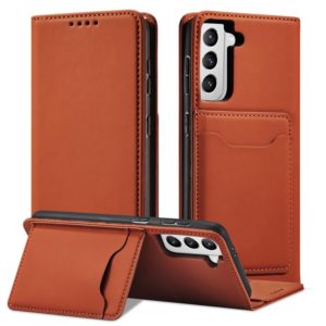 For Samsung Galaxy S21+ 5G Strong Magnetism Liquid Feel Horizontal Flip Leather Case with Holder & Card Slots & Wallet(Brown) (OEM)