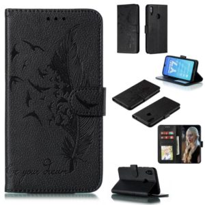 Feather Pattern Litchi Texture Horizontal Flip Leather Case with Wallet & Holder & Card Slots For Huawei Y7 (2019)(Black) (OEM)