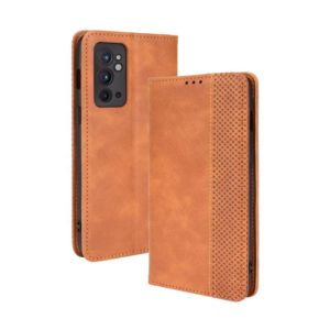 For OnePlus 9RT 5G Magnetic Buckle Retro Crazy Horse Texture Horizontal Flip Phone Leather Case with Holder & Card Slots & Photo Frame(Brown) (OEM)