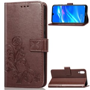 Lucky Clover Pressed Flowers Pattern Leather Case for Huawei Enjoy 9, with Holder & Card Slots & Wallet & Hand Strap (Brown) (OEM)