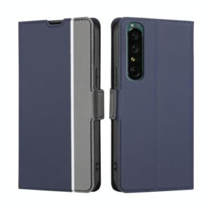 For Sony Xperia 1 IV Twill Texture Side Button Leather Phone Case(Blue) (OEM)