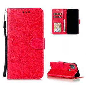 For Motorola Moto G9 Power Lace Flower Embossing Pattern Horizontal Flip Leather Case with Holder & Card Slots & Wallet & Photo Frame(Red) (OEM)