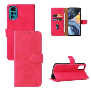 For Motorola Moto G22 Skin Feel Magnetic Buckle Calf Texture PU Phone Case(Rose Red) (OEM)