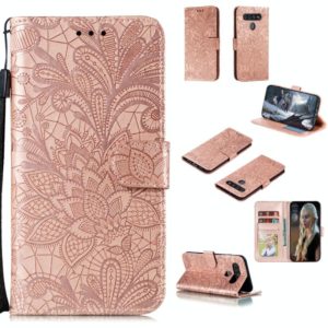 For LG K51S Lace Flower Horizontal Flip Leather Case with Holder & Card Slots & Wallet & Photo Frame(Rose Gold) (OEM)