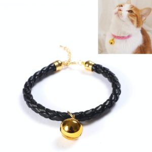 Prepared PU Leather Adjustable Pet Bell Collar Cat Dog Rabbit Simple Collar Necklace, Size:M 25-30cm(Black) (OEM)