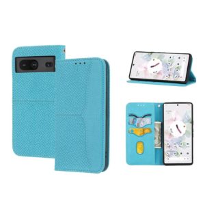 For Google Pixel 7 Woven Texture Stitching Magnetic PU Leather Phone Case(Blue) (OEM)