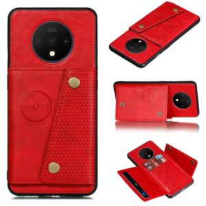 For OnePlus 7T Shockproof Magnetic PU + TPU Protective Case with Card Slots(Red) (OEM)