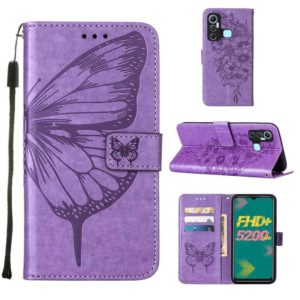 For Infinix Hot 11 Embossed Butterfly Leather Phone Case(Light Purple) (OEM)
