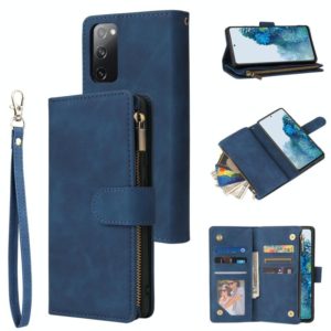 For Samsung Galaxy S20 FE 5G Zipper Wallet Bag Horizontal Flip PU Leather Case with Holder & 9 Card Slots & Wallet & Lanyard & Photo Frame(Blue) (OEM)