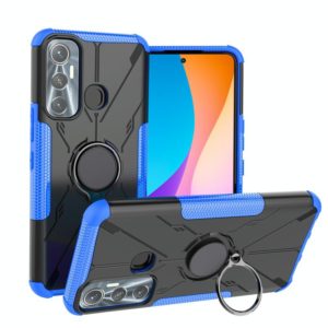 For Infinix Hot 11 Armor Bear Shockproof PC + TPU Protective Phone Case with Ring Holder(Blue) (OEM)