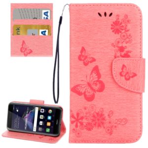 For Huawei P8 Lite (2017) Butterflies Embossing Horizontal Flip Leather Case with Holder & Card Slots & Wallet & Lanyard (Pink) (OEM)