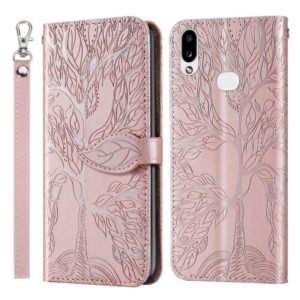 For Samsung Galaxy A10s Life of Tree Embossing Pattern Horizontal Flip Leather Case with Holder & Card Slot & Wallet & Photo Frame & Lanyard(Rose Gold) (OEM)