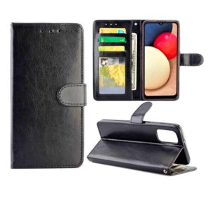 For Samsung Galaxy A02S Crazy Horse Texture Leather Horizontal Flip Protective Case with Holder & Card Slots & Wallet & Photo Frame(Black) (OEM)