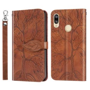 For Huawei Y7 Prime (2019) Life of Tree Embossing Pattern Horizontal Flip Leather Case with Holder & Card Slot & Wallet & Photo Frame & Lanyard(Brown) (OEM)