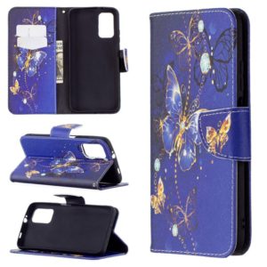 For Xiaomi Poco M3 Colored Drawing Pattern Horizontal Flip Leather Case with Holder & Card Slots & Wallet(Purple Butterfly) (OEM)